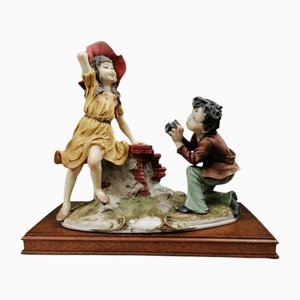 Capodimonte Statue with Wooden Base Boy by Giuseppe Armani