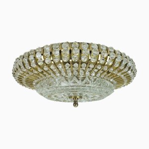 Mid-Century Hollywood Regency Ceiling Lamp in Brass and Glass, 1960s