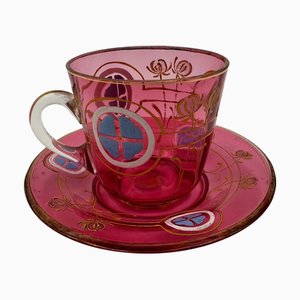 Imperial Russian Glass Cup and Saucer, Set of 2