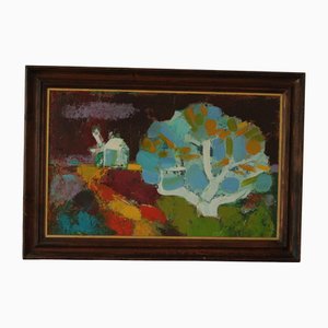 Sven Hamlet, Windmill and Tree, 1987, Oil on Panel, Framed