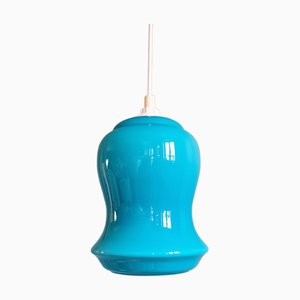 Blaue Vintage Hängelampe aus Opalglas, 1960er