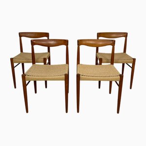 Vintage Teak and Papercord Dining Chairs by H.W. Klein for Bramin, 1960s, Set of 4
