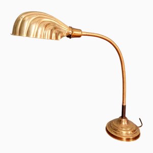 Large Art Deco Brass Desk Lamp, 1930s
