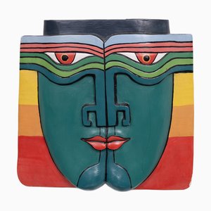Máscara Pop Art de madera de Laurel Burch, años 80