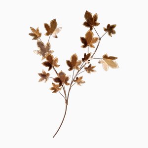Large Brass Brutalist Wall Light with Branches and Maple Leaves, 1970