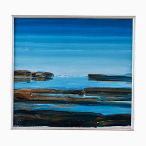 Nils Olsson, Rocks and Sea, 1960s, Oil on Canvas, Framed