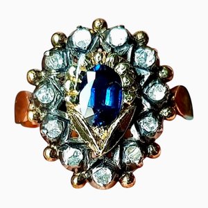 Bague Isabelino en Saphir Bleu et Grappe de Diamants, 1850