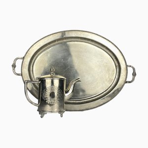 Vintage Silver Plated Teapot and Tray by Royal Sheffield, England, 1950s, Set of 2