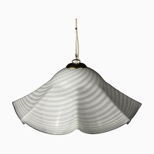 Vintage Swirl White Murano Glass Pendant Lamp, 1970s