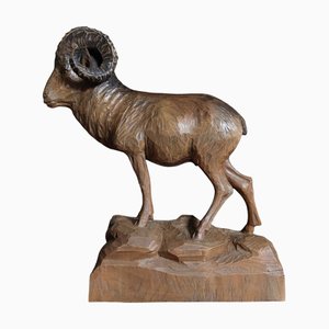 Bouquetin Sculpture Forêt-Noire en Bois, 1920s