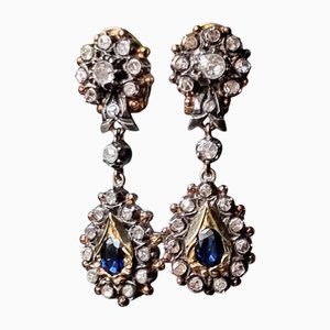 Orecchini a grappolo con zaffiro blu e diamanti, 1850, set di 2
