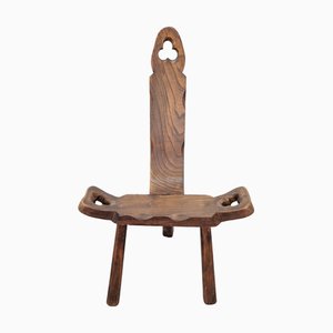 Brutalistischer Vintage Dreibeinhocker aus Holz, 1960er