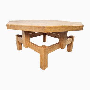 Rustic Brutalist Octagonal Oak Coffee Table by Pierre Chapo, 1960s