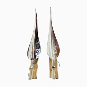 Modern White and Purple Murano Glass Wall Sconces by F. Luce, 1970s, Set of 2