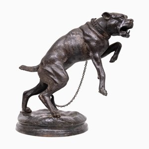 Large Bronze Lunging Mastiff Dog by Charles Valton, France, 1890s