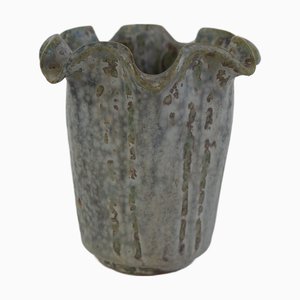 Jarrón de gres con esmaltado en azul y verde de Arne Bang, Dinamarca, años 40