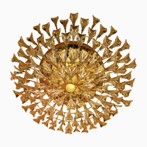 Italian Gold-Plated Brass and Crystal Chandelier from Stilkronen, 1970s