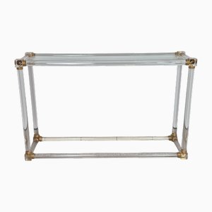 Console Table in Acrylic Glass and Gold Metal, 1980s