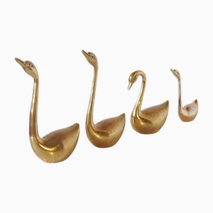 Famiglia di cigni Mid-Century in ottone, anni '70, set di 4