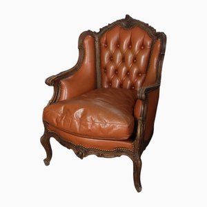 Fauteuil Style Baroque en Cuir et Bois, 1960s