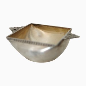 Posacenere Art Deco quadrato in metallo argentato di Km, anni '30