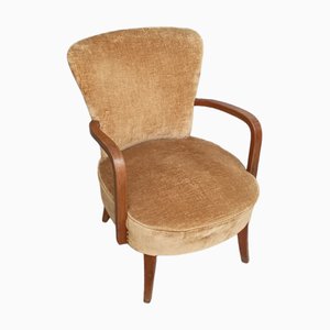 Italian Beige Velvet Bedroom Armchairs, 1950s, Set of 2