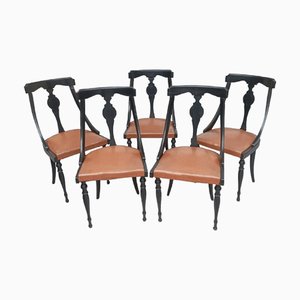 Chairs in Wood and Imitation Leather, Set of 5