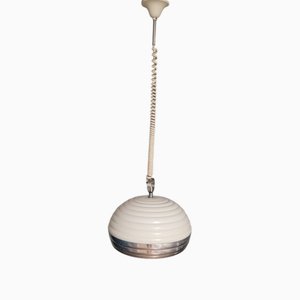 Lampada a sospensione in metallo bianco e cromato nello stile di Achille Castiglioni, anni '60-'70
