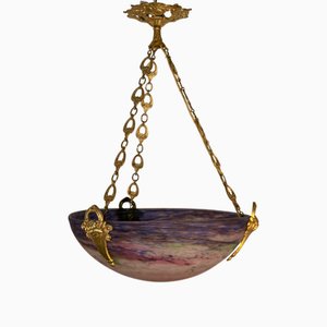 Art Deco Deckenlampe mit großer Glasschale von Muller Frères für Muller Frères Luneville, Frankreich, 1930er