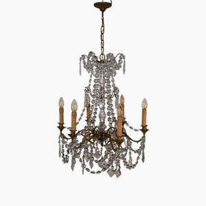 Crystal 6-Flame Chandelier, France, 1920s