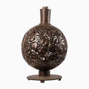 Lámpara de mesa Art Déco grande de hierro forjado de Edgar-William Brandt, años 30