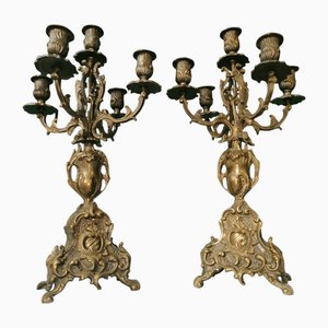 Chiseled Bronze Candelabras, 1890s, Set of 2