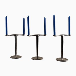 Candelabros era espacial de aluminio de Jorge Pensi, años 80. Juego de 3
