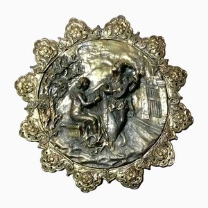 Embossed Bronze Plate with Musicians and Minstrel Decor