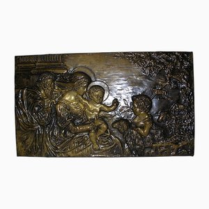 Embossed Brass Plate with the Holy Family Decor