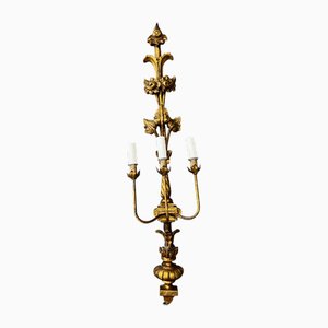 3-armige Wandlampe aus Holz mit Blumenmuster, 1920er
