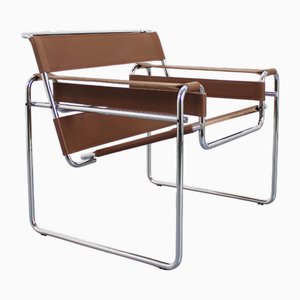 Sedia Wassily in pelle marrone di Marcel Breuer per Knoll International