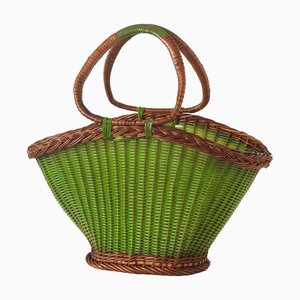 Mid-Century Scoubidou and Wicker Shopping Basket, 1960s
