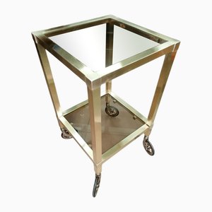 Coffee Table with Brass Wheels and Glass Tops, 1950s