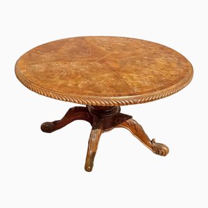 Round Table in Walnut Root with Inlaid Top, 1890s