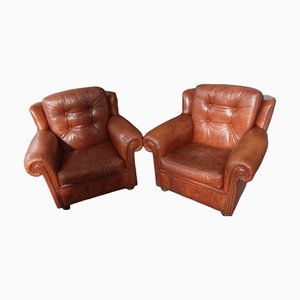 Vintage Leather Club Chairs, Set of 2