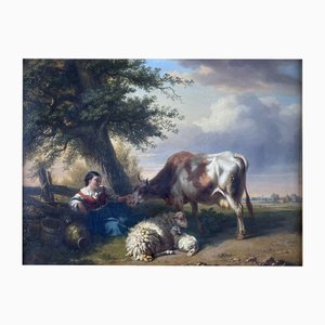 Charles Philogene Tschaggeny, Pastoral Landscape, 1849, Oil on Board