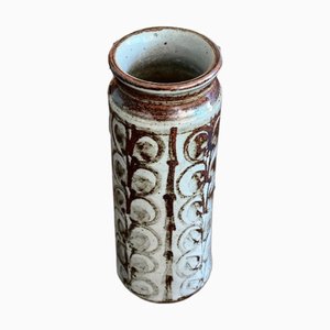 Danish Stoneware Vase in Hand-Decorated Ceramic with Relief Pattern by L. Hjorth, Bornholm