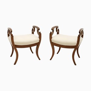 Set of Biedermeier Swedish Satin Birch Stools, 1870s