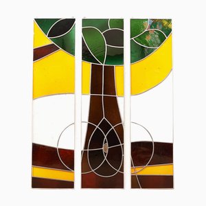 Aus drei Teilen bestehendes Wandgemälde aus Farbglas & Achatstein von Albin Engeler, 1980er