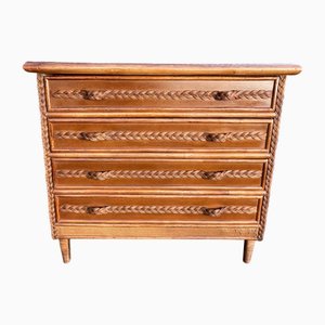 Kommode aus Holz & Rattan mit gewebten Griffen, 1960