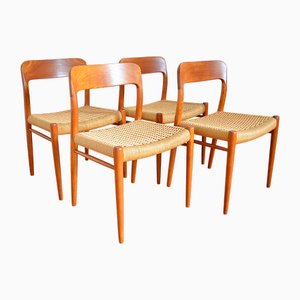 Danish Model 75 Teak Chairs by Niels O. Møller for Jl Moller, 1960s, Set of 4