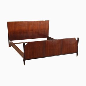 Letto matrimoniale vintage impiallacciato in legno, Italia, anni '50-'60