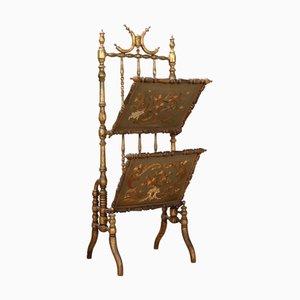 Magazine Rack in Gilded Wood and Embroidered Silk