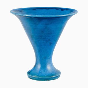 Trumpet-Shaped Turquoise Glazed Ceramic Vase from Kähler, Denmark, 1940s